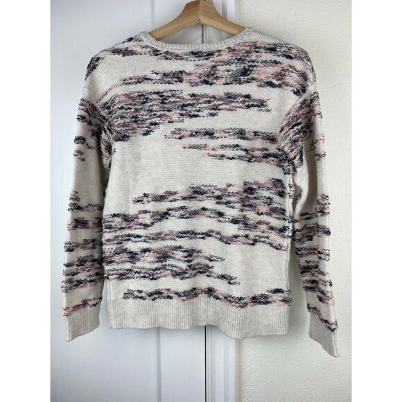 Pure Jill Women's XS Cream Pink Gray Textured Crew Neck Pullover Sweater - Picture 2 of 6